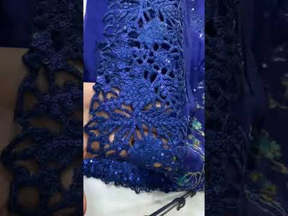 Maria.B Mbroidered Saree Luxury Formal Collection-Cobalt Blue