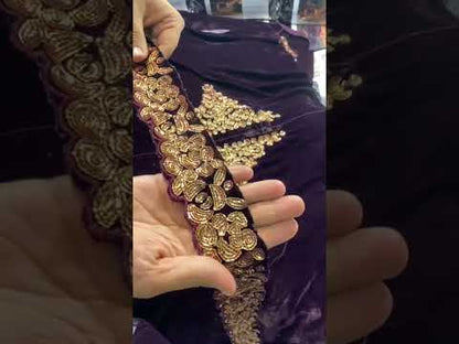 Iznik Luxury Embroidered Velvet Wedding Collection- Plum