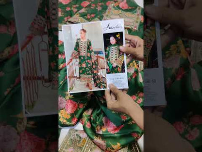 Aneelas Silk Embroidered 3 Piece Unstitched
