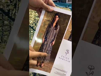 Faiza Saqlain Hand Embellished Velvet Wedding Collection- Teal
