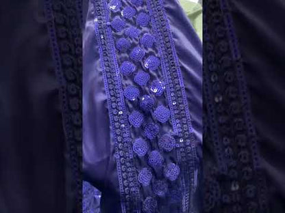 Nureh Tiny Twinkles Luxury Silk Collection -Double Shaded Pista & Midnight Blue