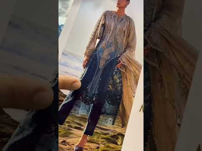 Maria.B Luxury Formals Hand Embellished Addawork Formal Collection- Beige & Teal Blue