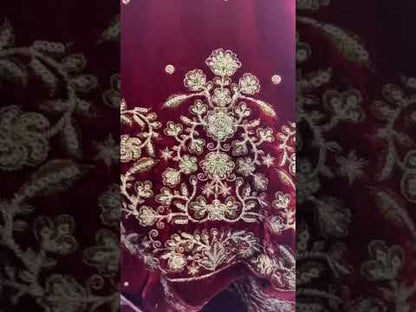 Haseens Luxury Embroidered Velvet Wedding Collection- Reddish Maroon